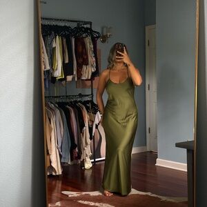 Olive Green Satin Maxi